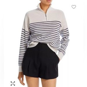 AQUA 100% Cashmere Striped Quarter Zip Sweater